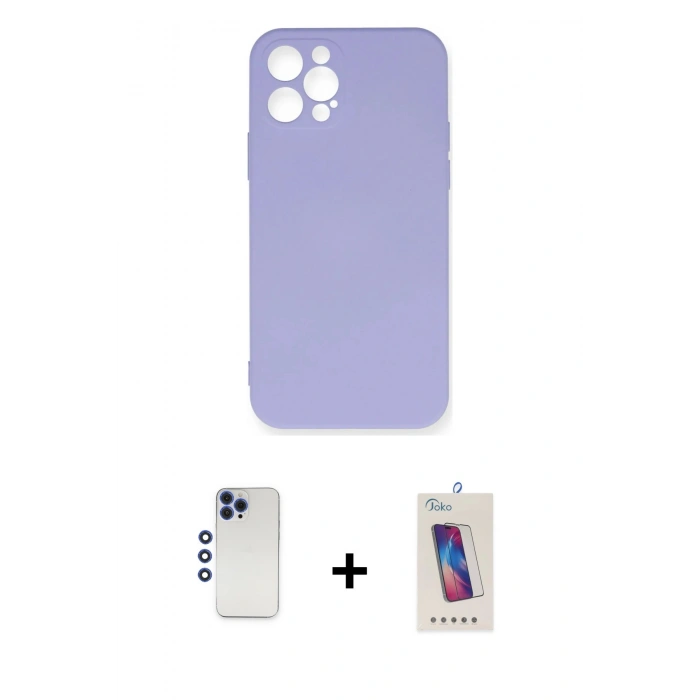 MARSİLYAN™- iPhone 12 Pro Max Kılıf Ahenk Serisi - Siyah Joko 5D Cam + Shine Kamera Lens - LT