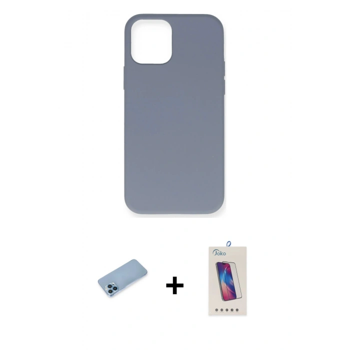 MARSİLYAN™- iPhone 12 Pro Max Kılıf Ahenk Serisi - Siyah Joko 5D Cam + Mavi Shine Kamera Lens Koruma Cam