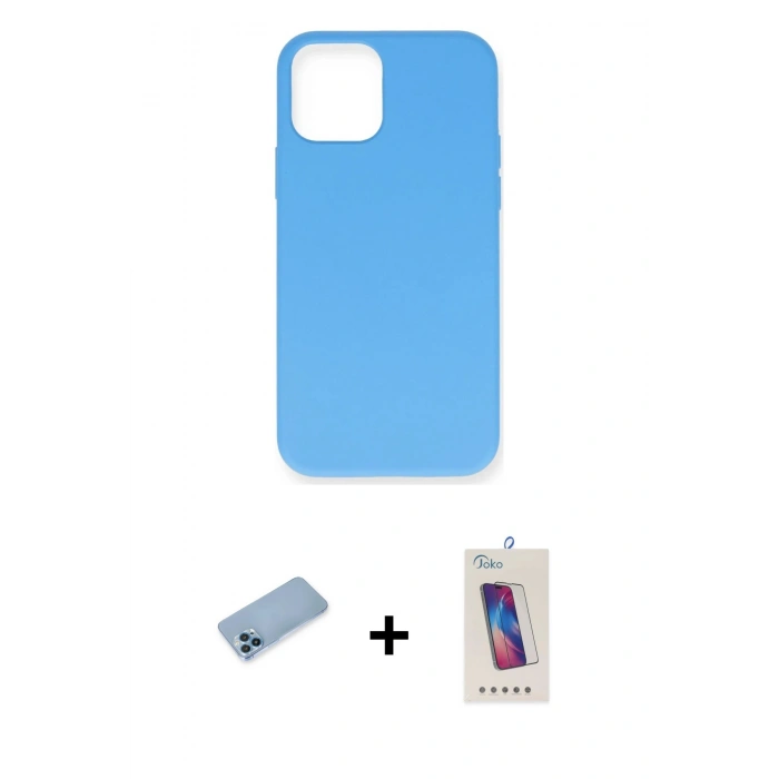 MARSİLYAN™- iPhone 12 Pro Max Kılıf Ahenk Serisi - Siyah Joko 5D Cam + Mavi Shine Kamera Lens Koruma Cam