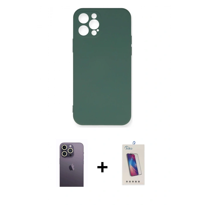MARSİLYAN™- iPhone 12 Pro Max Kılıf Ahenk Serisi - Siyah Joko 5D Cam + Neon Fosforlu Kamera Lens - BZ