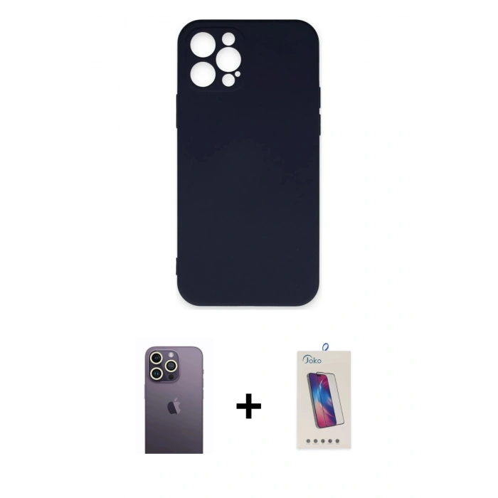 MARSİLYAN™- iPhone 12 Pro Max Kılıf Ahenk Serisi - Siyah Joko 5D Cam + Neon Fosforlu Kamera Lens - BZ