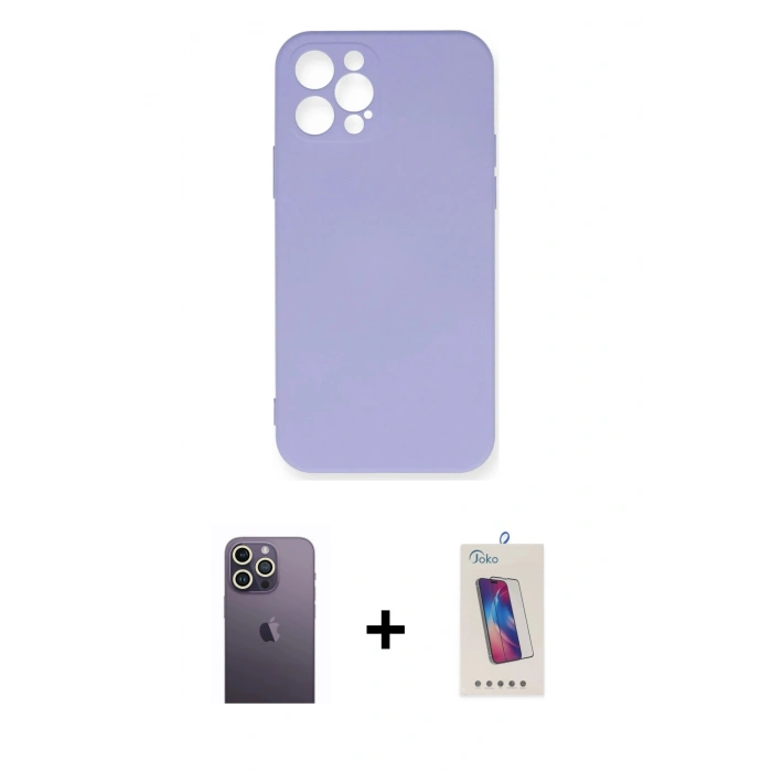 MARSİLYAN™- iPhone 12 Pro Max Kılıf Ahenk Serisi - Siyah Joko 5D Cam + Neon Fosforlu Kamera Lens - BZ