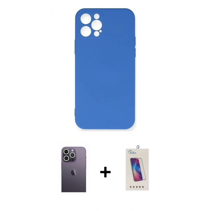 MARSİLYAN™- iPhone 12 Pro Max Kılıf Ahenk Serisi - Siyah Joko 5D Cam + Neon Fosforlu Kamera Lens - BZ