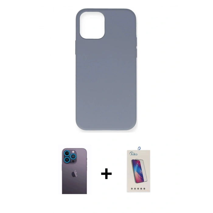 MARSİLYAN™- iPhone 12 Pro Max Kılıf Ahenk Serisi - Siyah Joko 5D Cam + Neon Fosforlu Kamera Lens - MI