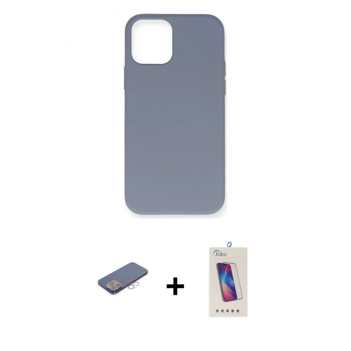 MARSİLYAN™- iPhone 12 Pro Max Kılıf Ahenk Serisi - Siyah Joko 5D Cam + Renkli Kamera Lens Koruma Cam - PE