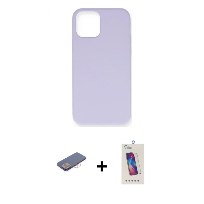 MARSİLYAN™- iPhone 12 Pro Max Kılıf Ahenk Serisi - Siyah Joko 5D Cam + Renkli Kamera Lens Koruma Cam - PE
