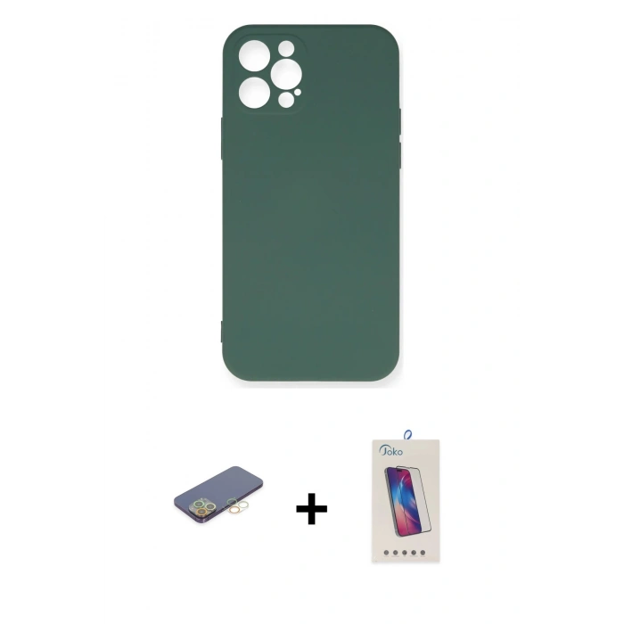 MARSİLYAN™- iPhone 12 Pro Max Kılıf Ahenk Serisi - Siyah Joko 5D Cam + Renkli Kamera Lens Koruma Cam - SI