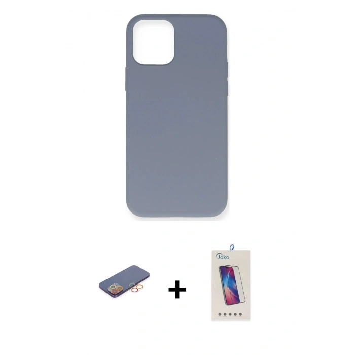 MARSİLYAN™- iPhone 12 Pro Max Kılıf Ahenk Serisi - Siyah Joko 5D Cam + Renkli Kamera Lens Koruma Cam - TU