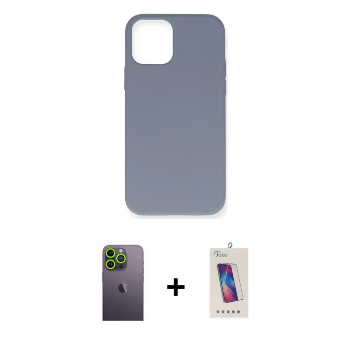 MARSİLYAN™- iPhone 12 Pro Max Kılıf Ahenk Serisi - Siyah Joko 5D Cam + Neon Fosforlu Kamera Lens - YL