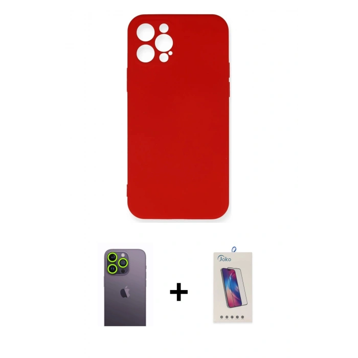 MARSİLYAN™- iPhone 12 Pro Max Kılıf Ahenk Serisi - Siyah Joko 5D Cam + Neon Fosforlu Kamera Lens - YL