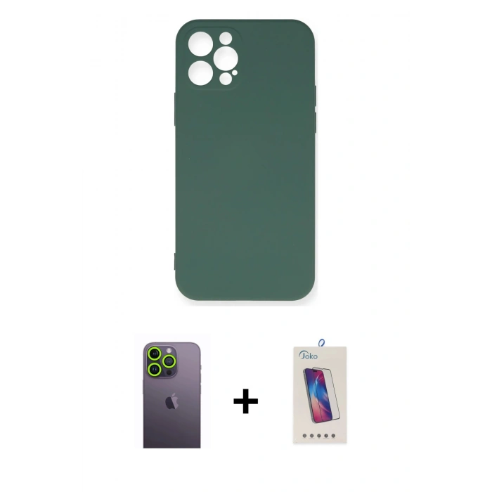 MARSİLYAN™- iPhone 12 Pro Max Kılıf Ahenk Serisi - Siyah Joko 5D Cam + Neon Fosforlu Kamera Lens - YL