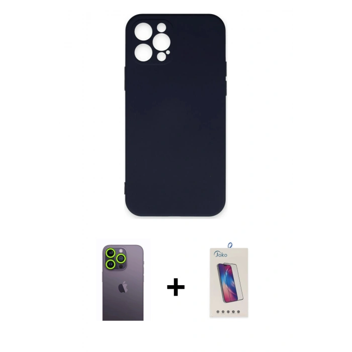 MARSİLYAN™- iPhone 12 Pro Max Kılıf Ahenk Serisi - Siyah Joko 5D Cam + Neon Fosforlu Kamera Lens - YL