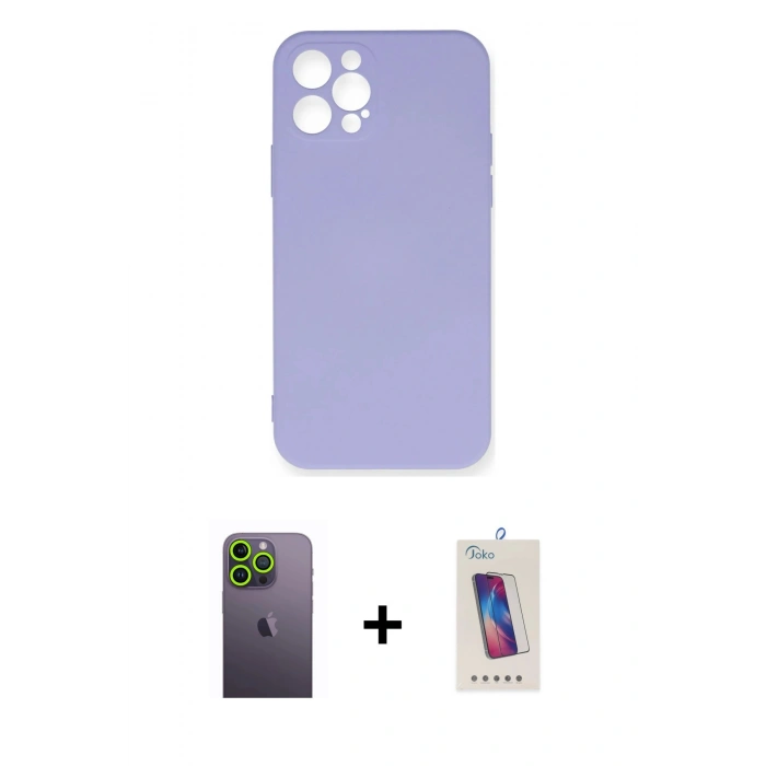 MARSİLYAN™- iPhone 12 Pro Max Kılıf Ahenk Serisi - Siyah Joko 5D Cam + Neon Fosforlu Kamera Lens - YL