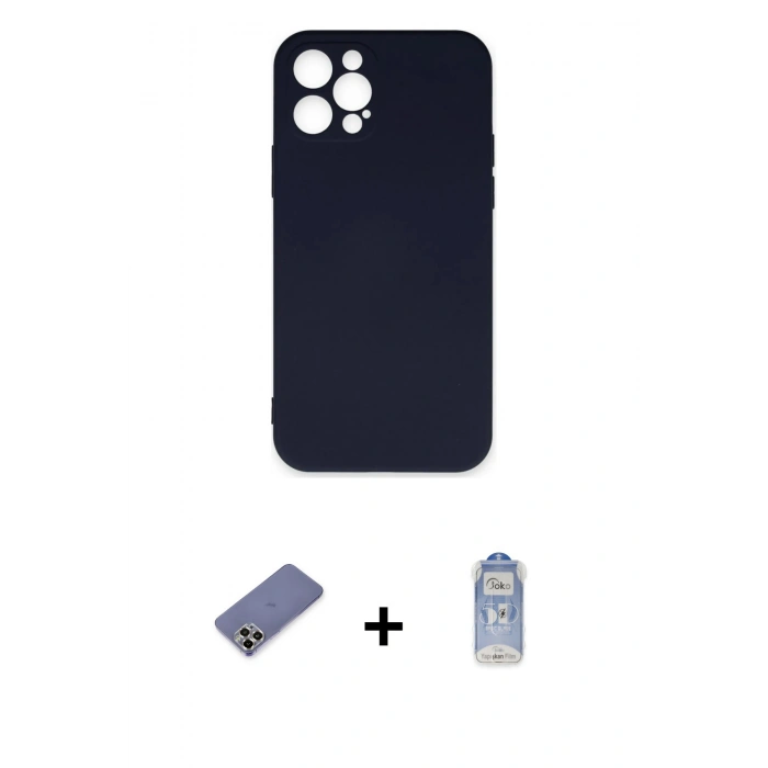 MARSİLYAN™- iPhone 12 Pro Max Kılıf Ahenk Serisi - Siyah Joko Magic 5D Cam + Metal Kamera Lens Koruma Cam - GD