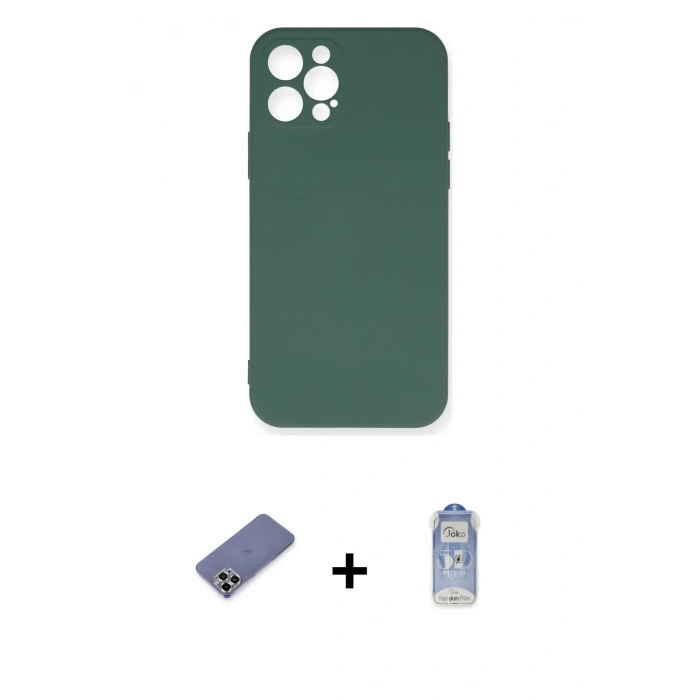 MARSİLYAN™- iPhone 12 Pro Max Kılıf Ahenk Serisi - Siyah Joko Magic 5D Cam + Metal Kamera Lens Koruma Cam - GD