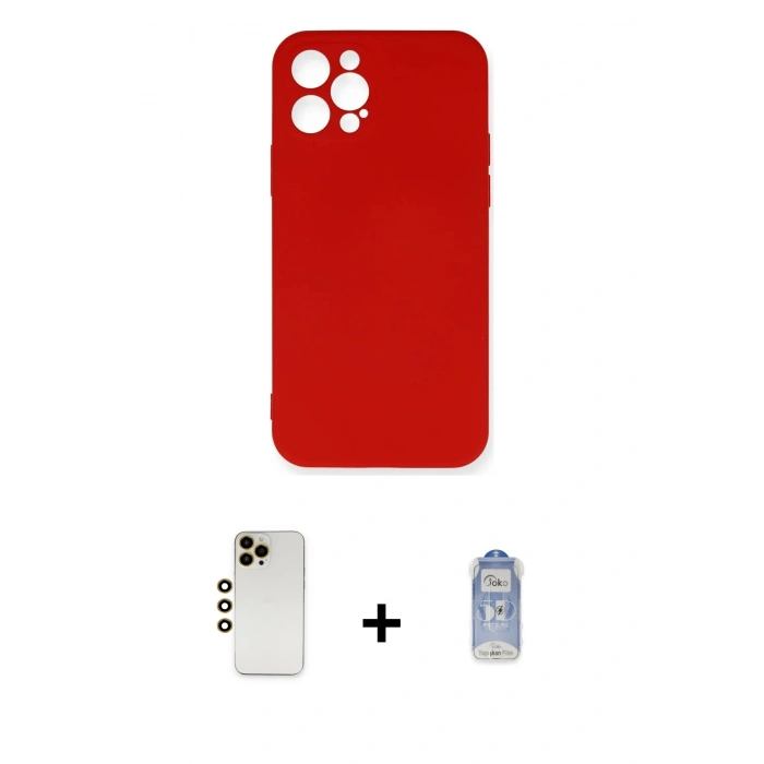MARSİLYAN™- iPhone 12 Pro Max Kılıf Ahenk Serisi - Siyah Joko Magic 5D Cam + Gold Shine Kamera Lens
