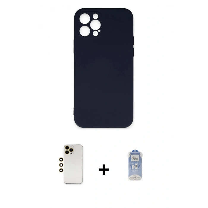 MARSİLYAN™- iPhone 12 Pro Max Kılıf Ahenk Serisi - Siyah Joko Magic 5D Cam + Gold Shine Kamera Lens