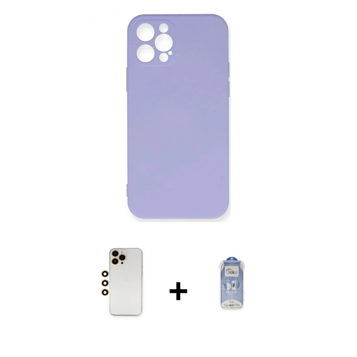 MARSİLYAN™- iPhone 12 Pro Max Kılıf Ahenk Serisi - Siyah Joko Magic 5D Cam + Gold Shine Kamera Lens