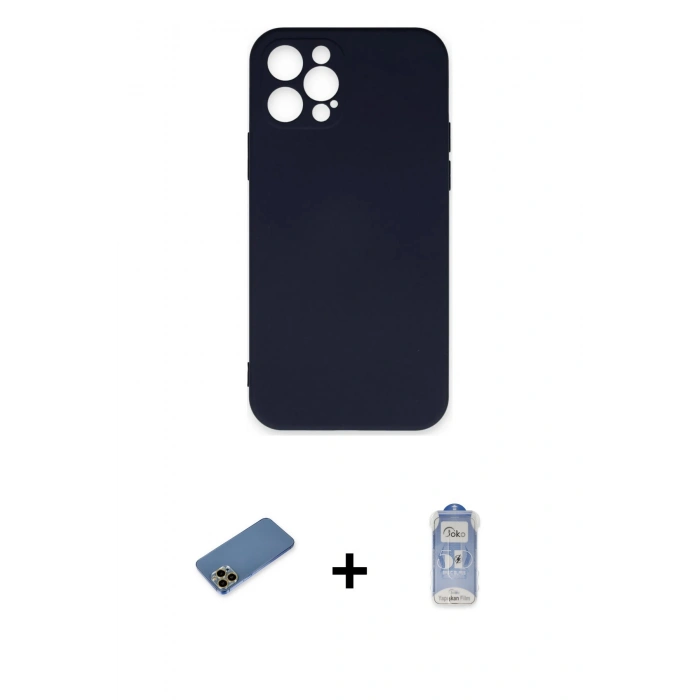 MARSİLYAN™- iPhone 12 Pro Max Kılıf Ahenk Serisi - Siyah Joko Magic 5D Cam + Shine Kamera Lens Koruma Cam - GD