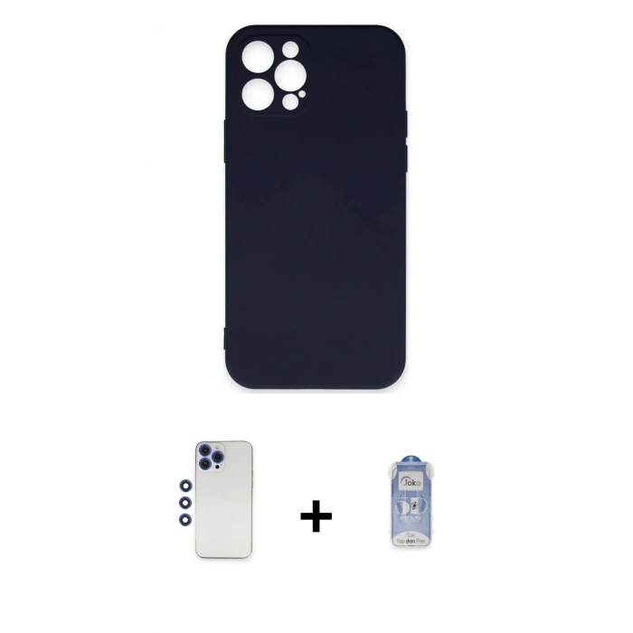 MARSİLYAN™- iPhone 12 Pro Max Kılıf Ahenk Serisi - Siyah Joko Magic 5D Cam + Shine Kamera Lens - LT