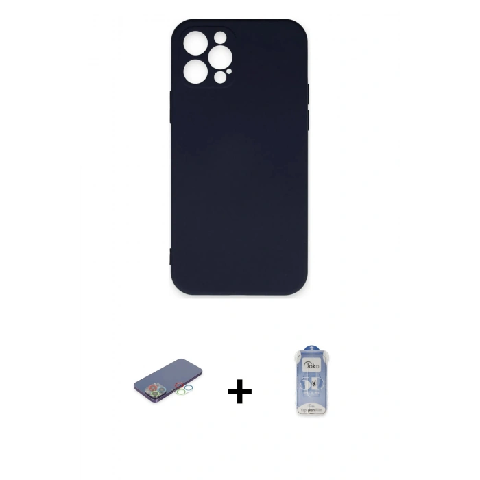 MARSİLYAN™- iPhone 12 Pro Max Kılıf Ahenk Serisi - Siyah Joko Magic 5D Cam + Renkli Kamera Lens Koruma Cam - MI