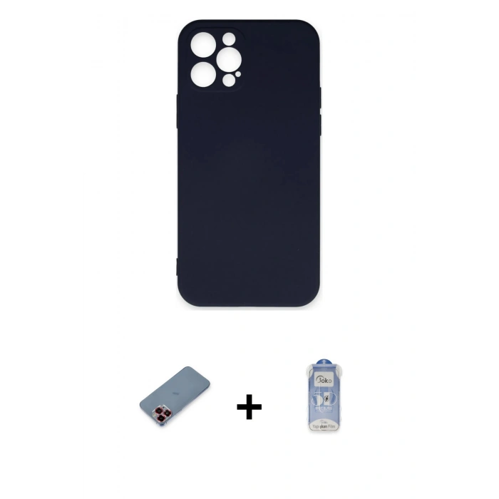 MARSİLYAN™- iPhone 12 Pro Max Kılıf Ahenk Serisi - Siyah Joko Magic 5D Cam + Metal Kamera Lens Koruma Cam - KI