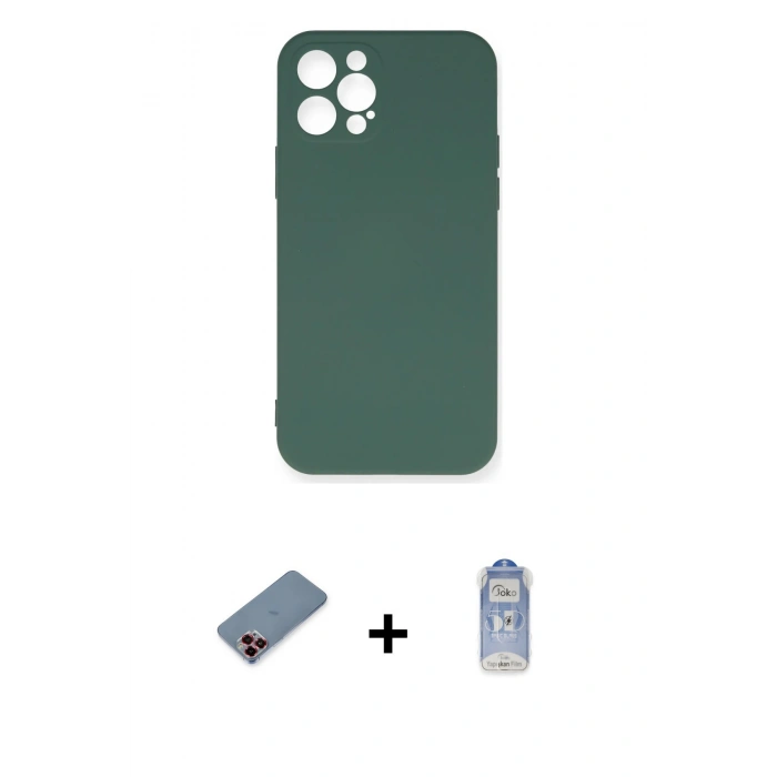 MARSİLYAN™- iPhone 12 Pro Max Kılıf Ahenk Serisi - Siyah Joko Magic 5D Cam + Metal Kamera Lens Koruma Cam - KI