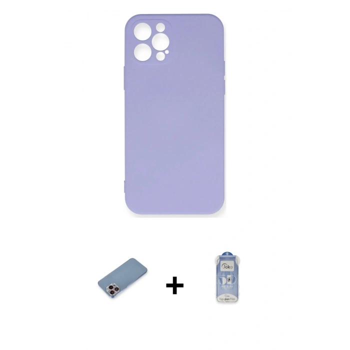 MARSİLYAN™- iPhone 12 Pro Max Kılıf Ahenk Serisi - Siyah Joko Magic 5D Cam + Pembe Shine Kamera Lens Koruma Cam