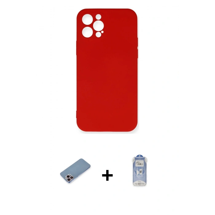 MARSİLYAN™- iPhone 12 Pro Max Kılıf Ahenk Serisi - Siyah Joko Magic 5D Cam + Pembe Shine Kamera Lens Koruma Cam
