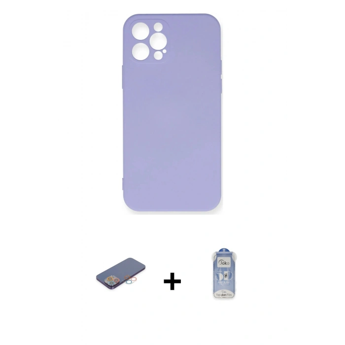 MARSİLYAN™- iPhone 12 Pro Max Kılıf Ahenk Serisi - Siyah Joko Magic 5D Cam + Renkli Kamera Lens Koruma Cam - PE