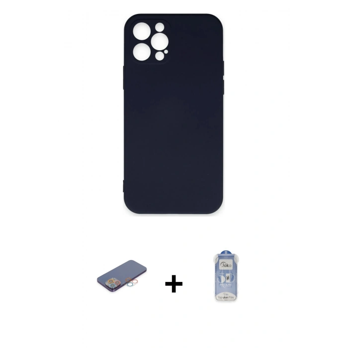 MARSİLYAN™- iPhone 12 Pro Max Kılıf Ahenk Serisi - Siyah Joko Magic 5D Cam + Renkli Kamera Lens Koruma Cam - PE