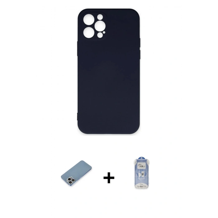 MARSİLYAN™- iPhone 12 Pro Max Kılıf Ahenk Serisi - Siyah Joko Magic 5D Cam + Shine Kamera Lens Koruma Cam - GI