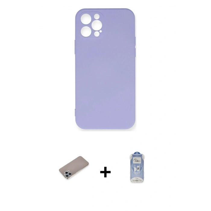 MARSİLYAN™- iPhone 12 Pro Max Kılıf Ahenk Serisi - Siyah Joko Magic 5D Cam + Shine Kamera Lens Koruma Cam - SABE