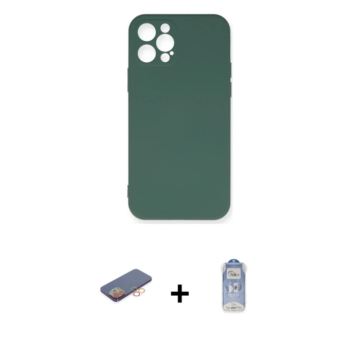 MARSİLYAN™- iPhone 12 Pro Max Kılıf Ahenk Serisi - Siyah Joko Magic 5D Cam + Renkli Kamera Lens Koruma Cam - TU