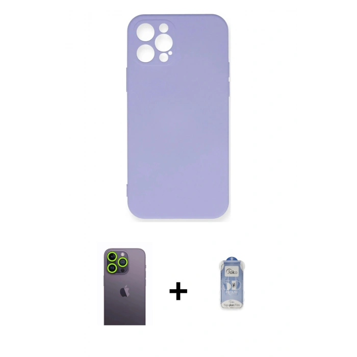 MARSİLYAN™- iPhone 12 Pro Max Kılıf Ahenk Serisi - Siyah Joko Magic 5D Cam + Neon Fosforlu Kamera Lens - YL