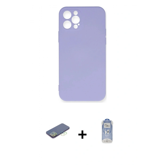 MARSİLYAN™- iPhone 12 Pro Max Kılıf Ahenk Serisi - Siyah Joko Magic 5D Cam + Renkli Kamera Lens Koruma Cam - YL