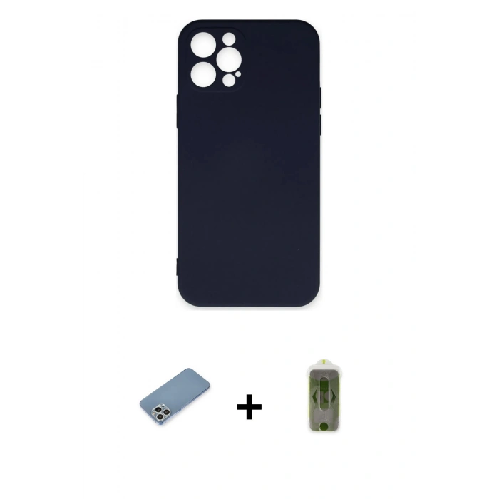 MARSİLYAN™- iPhone 12 Pro Max Kılıf Ahenk Serisi - Siyah Joko Magic 5D Hayalet Cam + Shine Kamera Lens Koruma Cam - GS