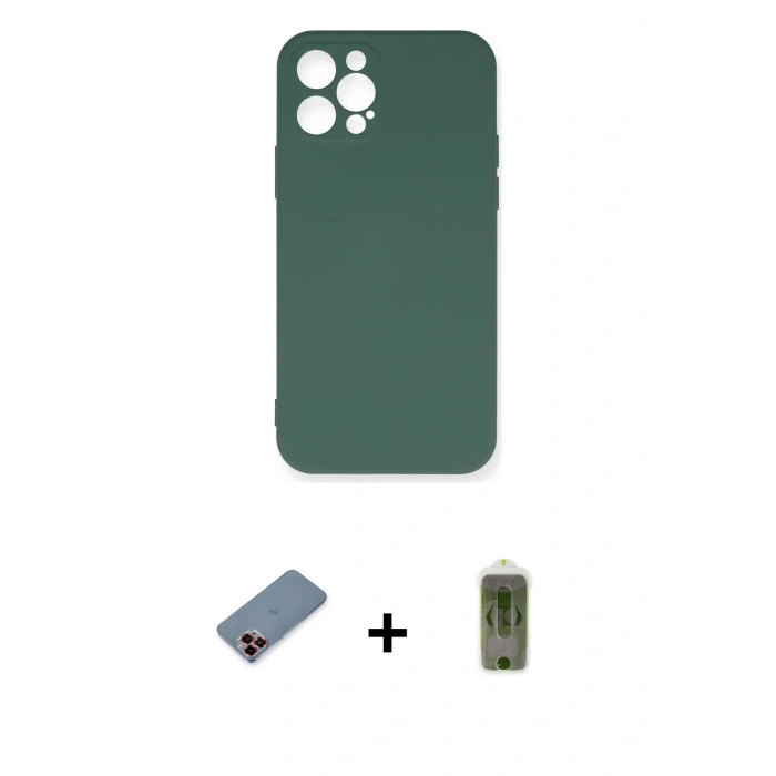 MARSİLYAN™- iPhone 12 Pro Max Kılıf Ahenk Serisi - Siyah Joko Magic 5D Hayalet Cam + Kırmızı Metal Kamera Lens Koruma Cam
