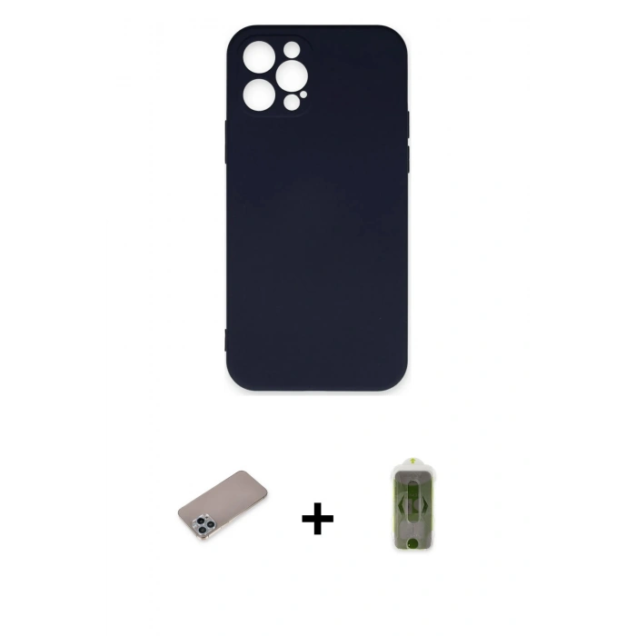 MARSİLYAN™- iPhone 12 Pro Max Kılıf Ahenk Serisi - Siyah Joko Magic 5D Hayalet Cam + Shine Kamera Lens Koruma Cam - SABE