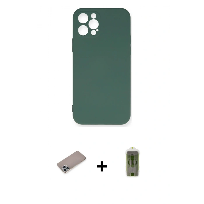 MARSİLYAN™- iPhone 12 Pro Max Kılıf Ahenk Serisi - Siyah Joko Magic 5D Hayalet Cam + Shine Kamera Lens Koruma Cam - SABE