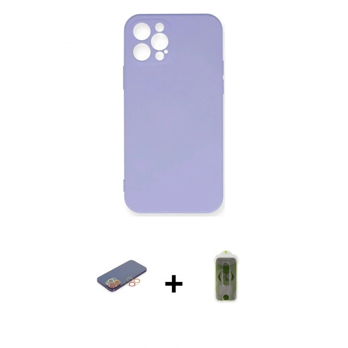 MARSİLYAN™- iPhone 12 Pro Max Kılıf Ahenk Serisi - Siyah Joko Magic 5D Hayalet Cam + Turuncu Renkli Kamera Lens Koruma Cam