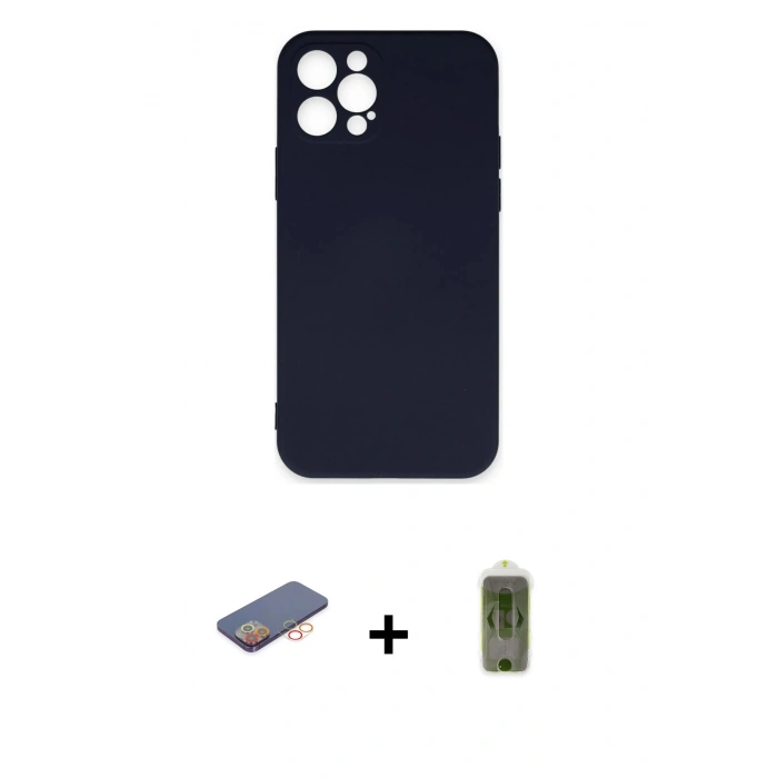 MARSİLYAN™- iPhone 12 Pro Max Kılıf Ahenk Serisi - Siyah Joko Magic 5D Hayalet Cam + Turuncu Renkli Kamera Lens Koruma Cam