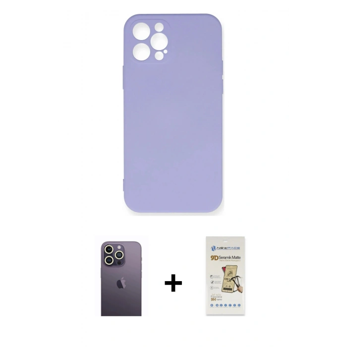 MARSİLYAN™- iPhone 12 Pro Max Kılıf Ahenk Serisi - Siyah Mat Seramik Nano Ekran Koruyucu + Neon Fosforlu Kamera Lens - BZ