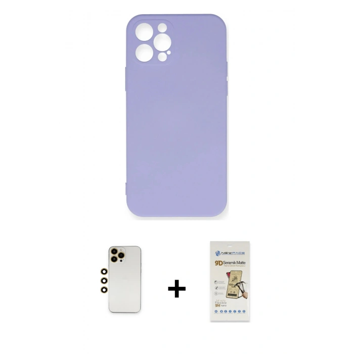 MARSİLYAN™- iPhone 12 Pro Max Kılıf Ahenk Serisi - Siyah Mat Seramik Nano Ekran Koruyucu + Shine Kamera Lens - GD