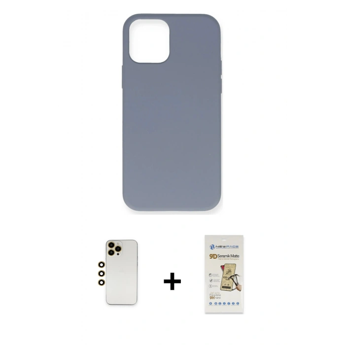MARSİLYAN™- iPhone 12 Pro Max Kılıf Ahenk Serisi - Siyah Mat Seramik Nano Ekran Koruyucu + Shine Kamera Lens - GD