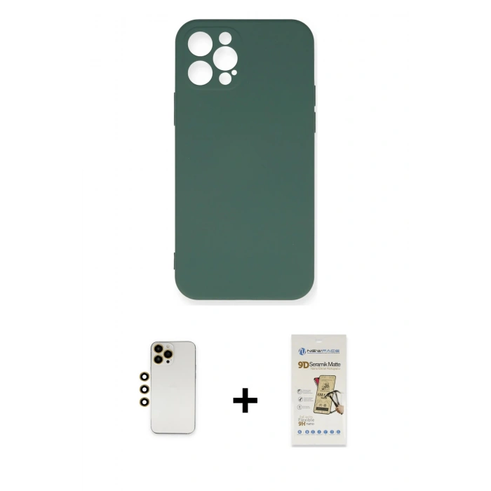 MARSİLYAN™- iPhone 12 Pro Max Kılıf Ahenk Serisi - Siyah Mat Seramik Nano Ekran Koruyucu + Shine Kamera Lens - GD