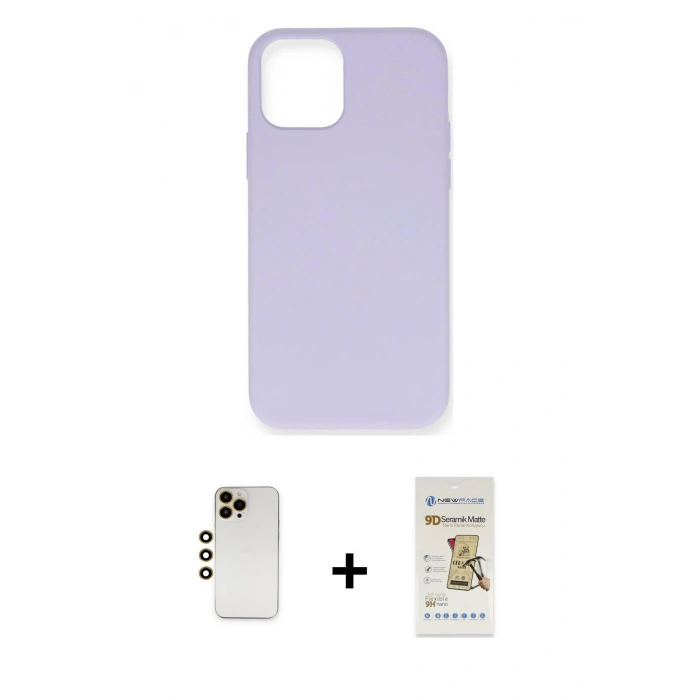 MARSİLYAN™- iPhone 12 Pro Max Kılıf Ahenk Serisi - Siyah Mat Seramik Nano Ekran Koruyucu + Shine Kamera Lens - GD