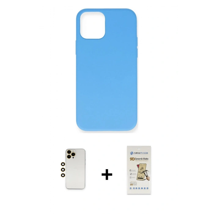 MARSİLYAN™- iPhone 12 Pro Max Kılıf Ahenk Serisi - Siyah Mat Seramik Nano Ekran Koruyucu + Shine Kamera Lens - GD
