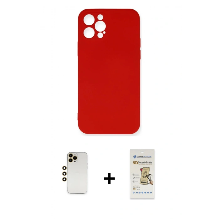 MARSİLYAN™- iPhone 12 Pro Max Kılıf Ahenk Serisi - Siyah Mat Seramik Nano Ekran Koruyucu + Shine Kamera Lens - GD