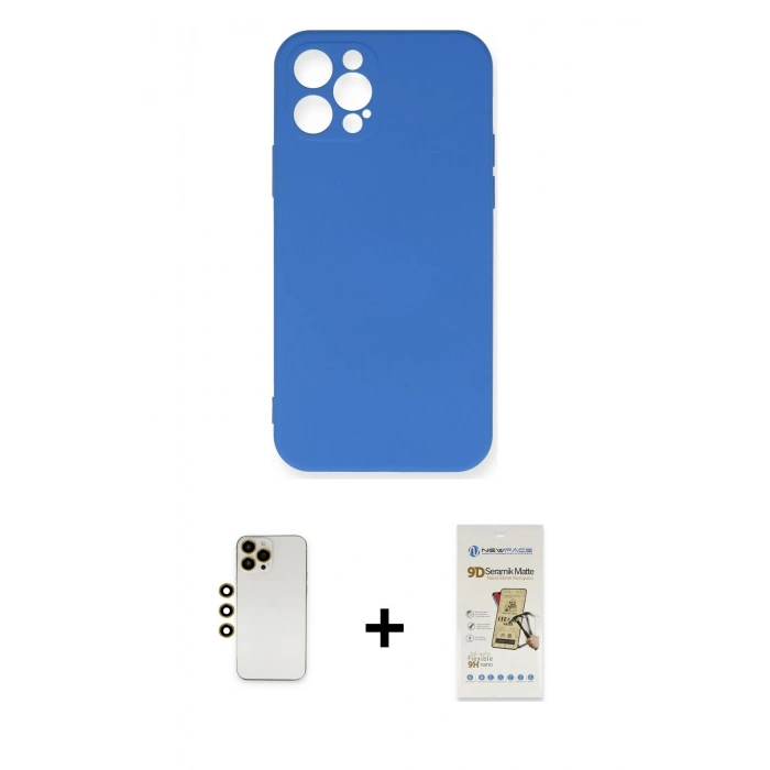 MARSİLYAN™- iPhone 12 Pro Max Kılıf Ahenk Serisi - Siyah Mat Seramik Nano Ekran Koruyucu + Shine Kamera Lens - GD